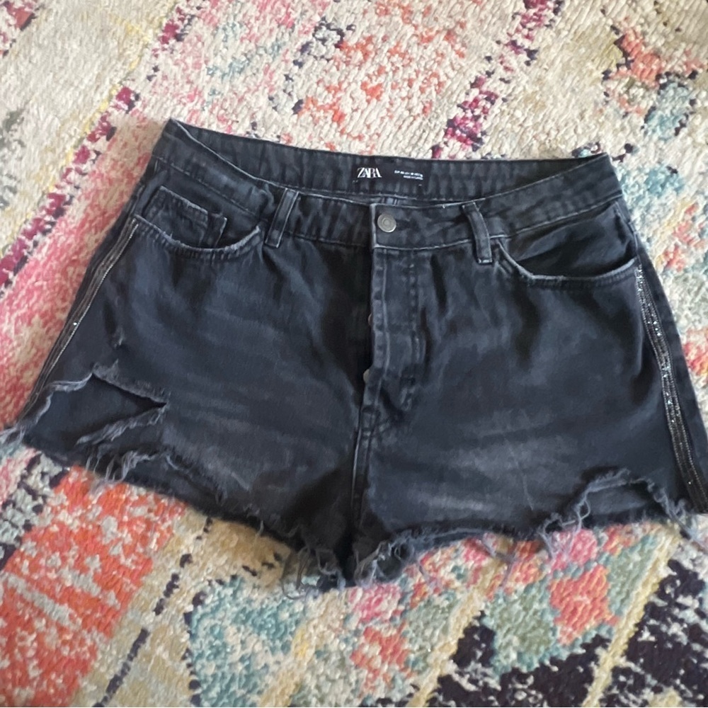 Zara black distressed rhinestones shorts size 10